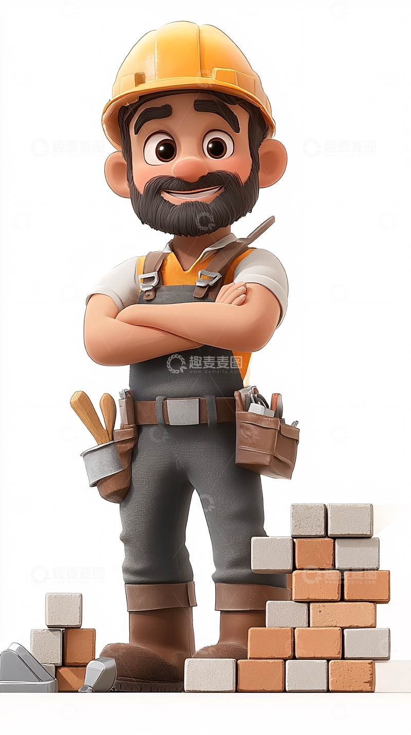 高清大图下载【趣麦麦图】卡通工地工人