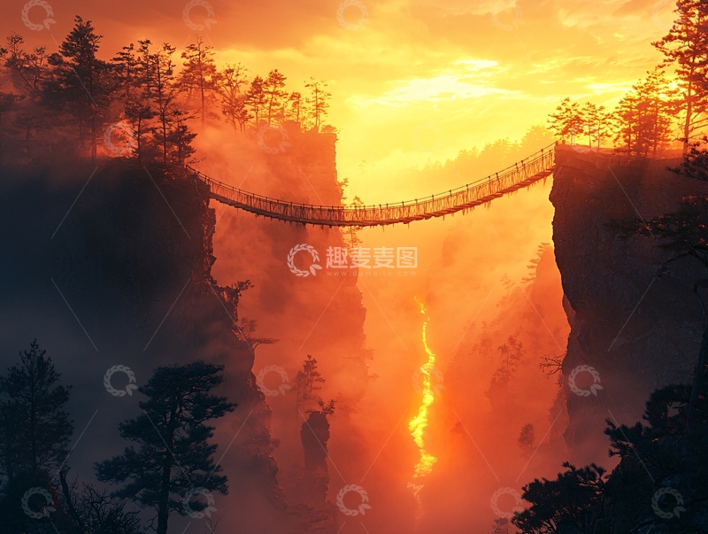 高清大图下载【趣麦麦图】峡谷之上的吊桥