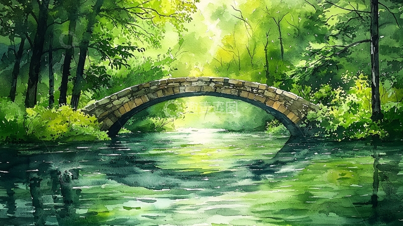 高清大图下载【趣麦麦图】森林小桥流水