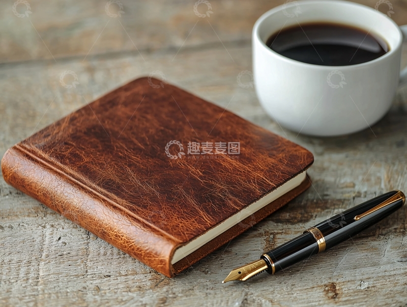高清大图下载【趣麦麦图】复古皮革笔记本和咖啡