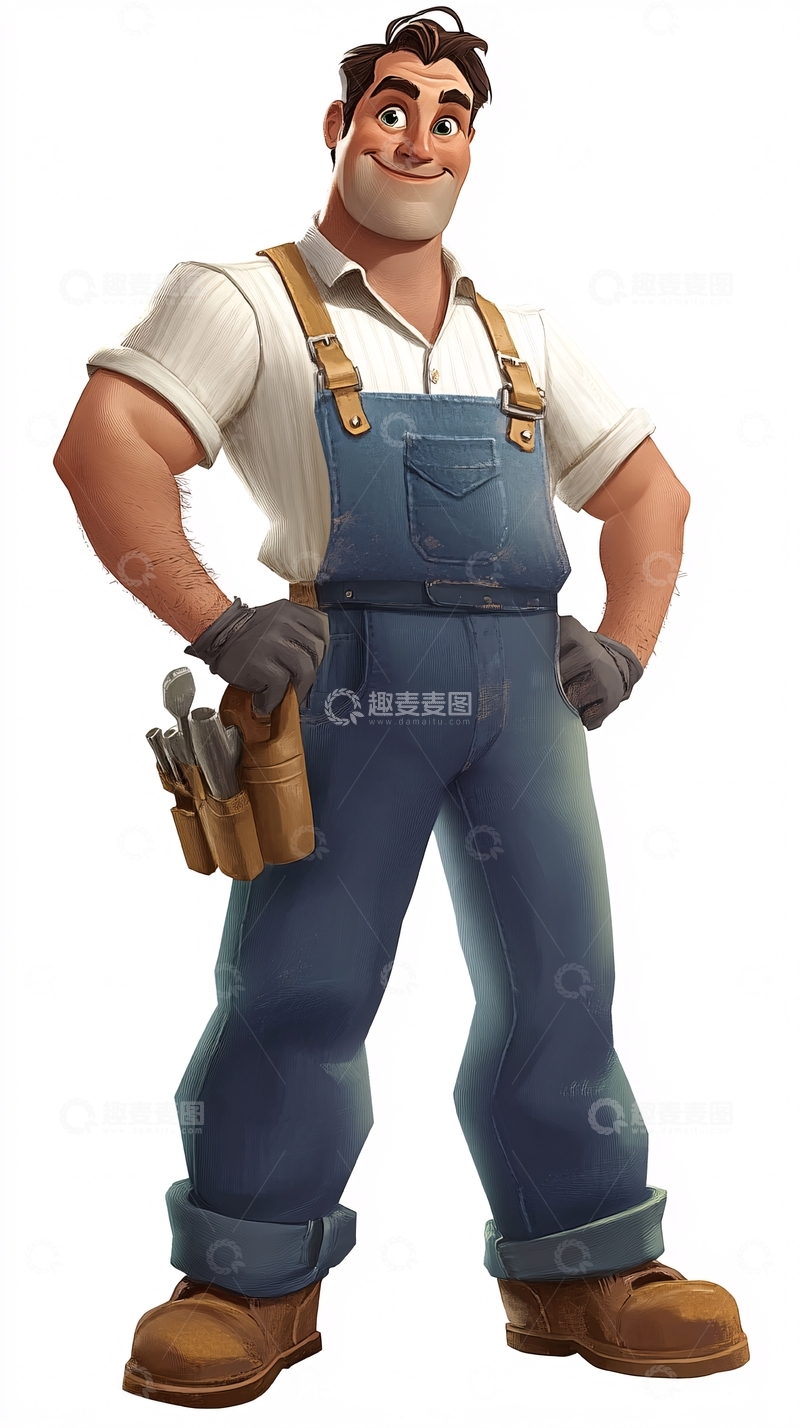 高清大图下载【趣麦麦图】笑容可掬的健壮修理工
