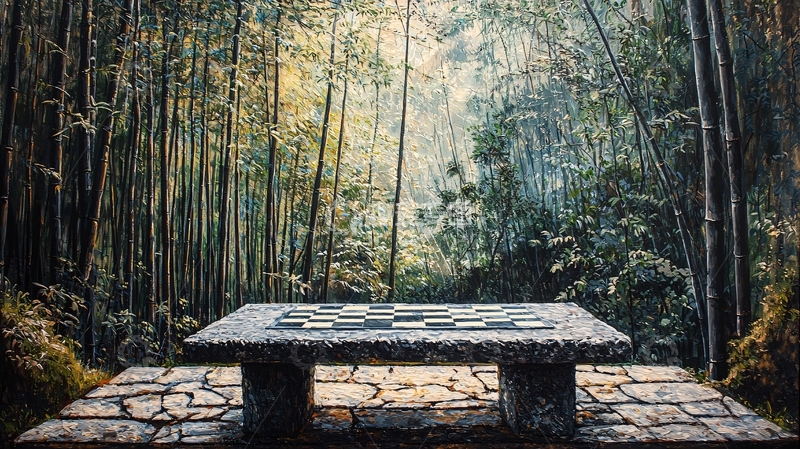 高清大图下载【趣麦麦图】竹林中的石桌