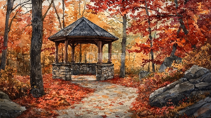 高清大图下载【趣麦麦图】秋日公园凉亭美景