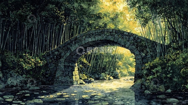 高清大图下载【趣麦麦图】竹林小桥