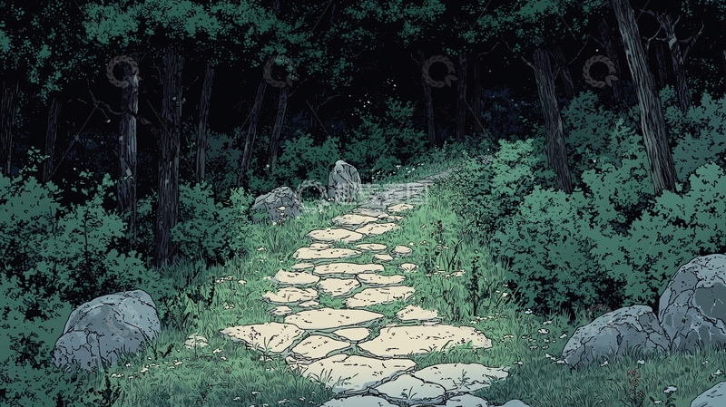 高清大图下载【趣麦麦图】幽静森林石板路