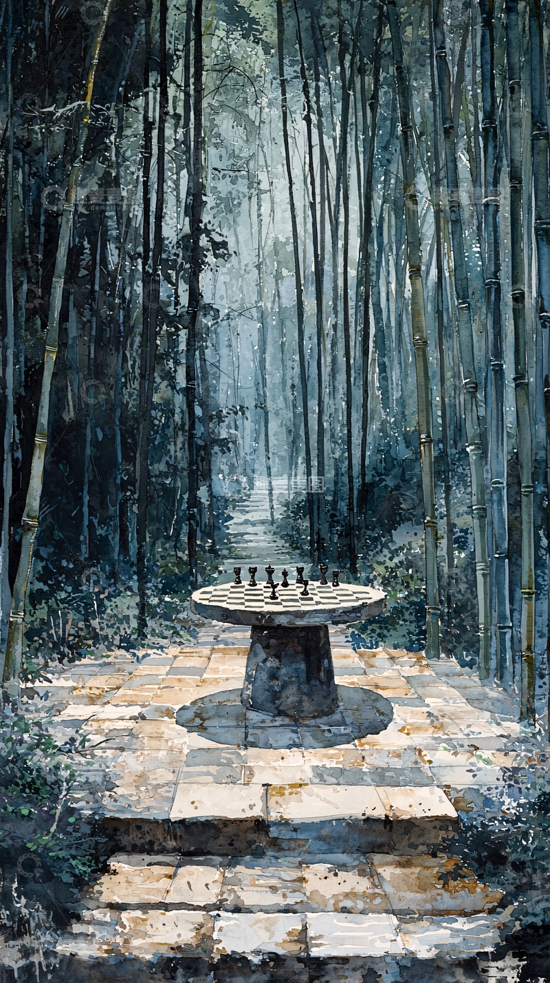 高清大图下载【趣麦麦图】竹林棋盘