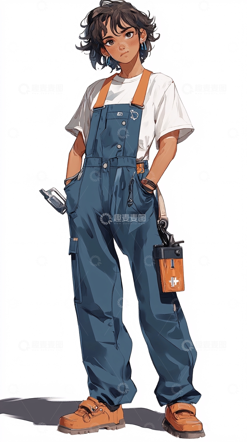 高清大图下载【趣麦麦图】短发女孩工装连体裤