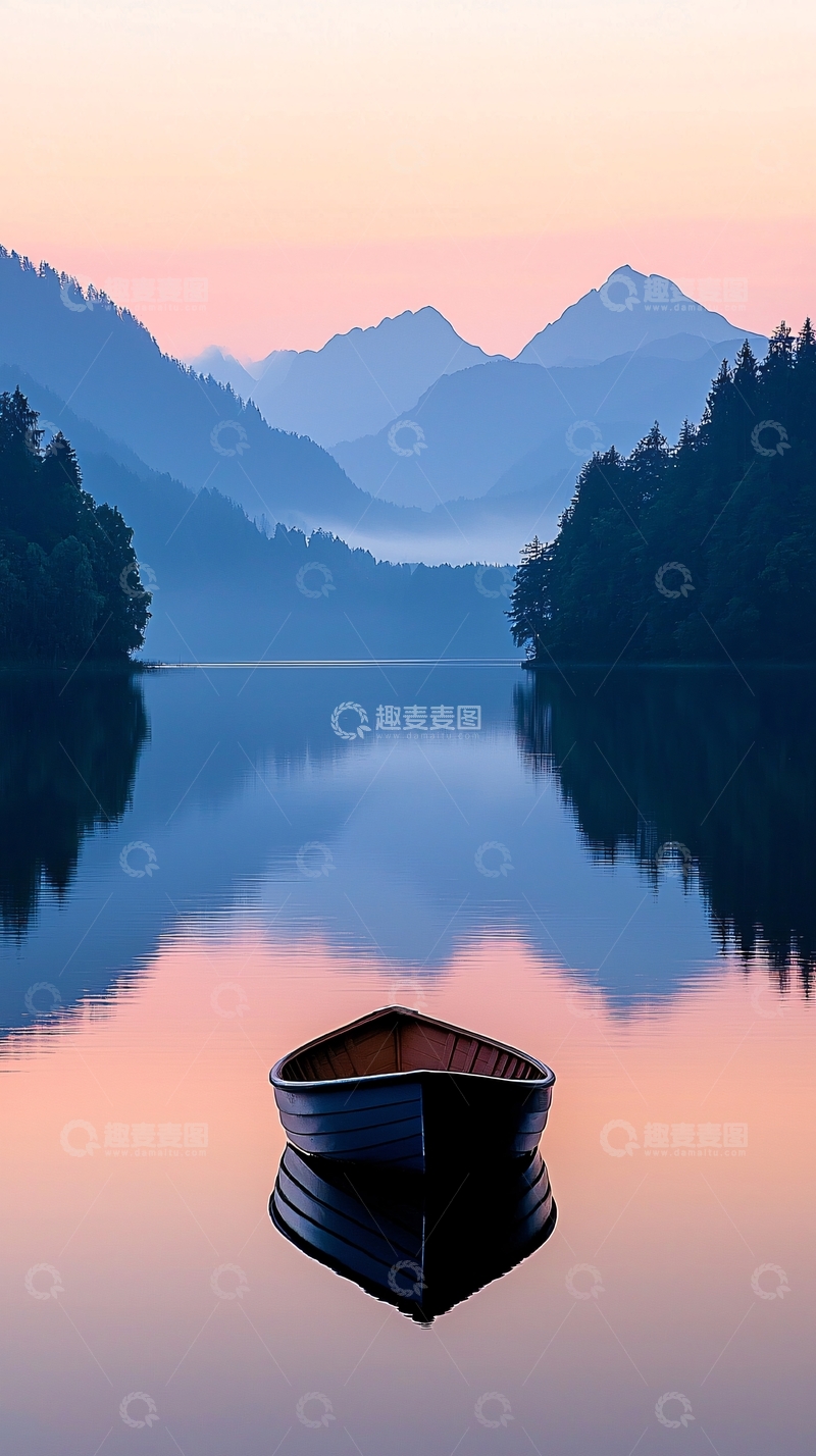 高清大图下载【趣麦麦图】平静湖面上的小船