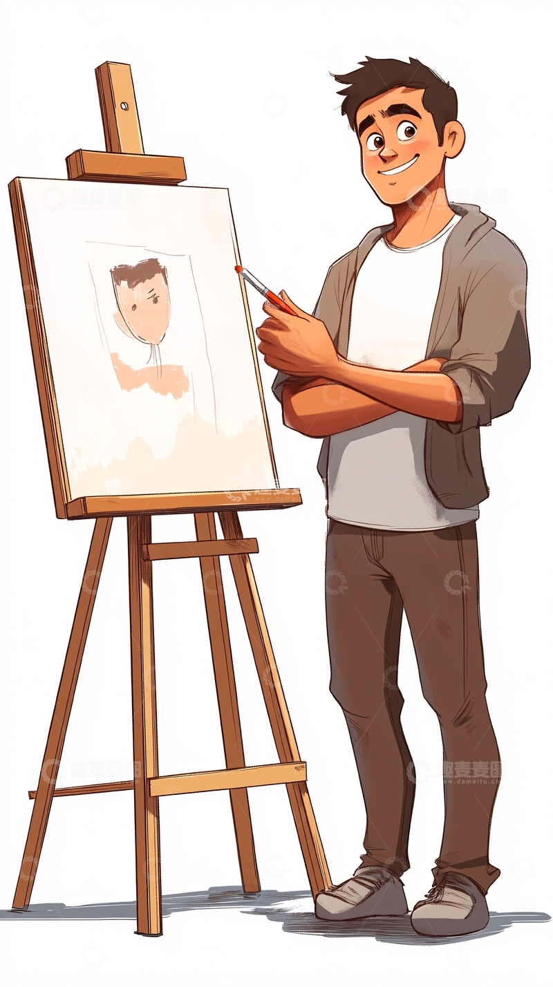 高清大图下载【趣麦麦图】年轻画家画布写生