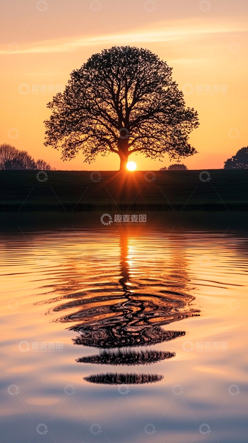 高清大图下载【趣麦麦图】孤树倒影水中