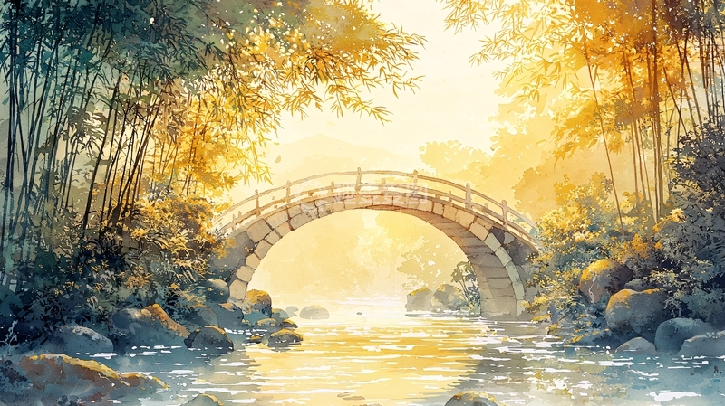 高清大图下载【趣麦麦图】竹林小桥流水