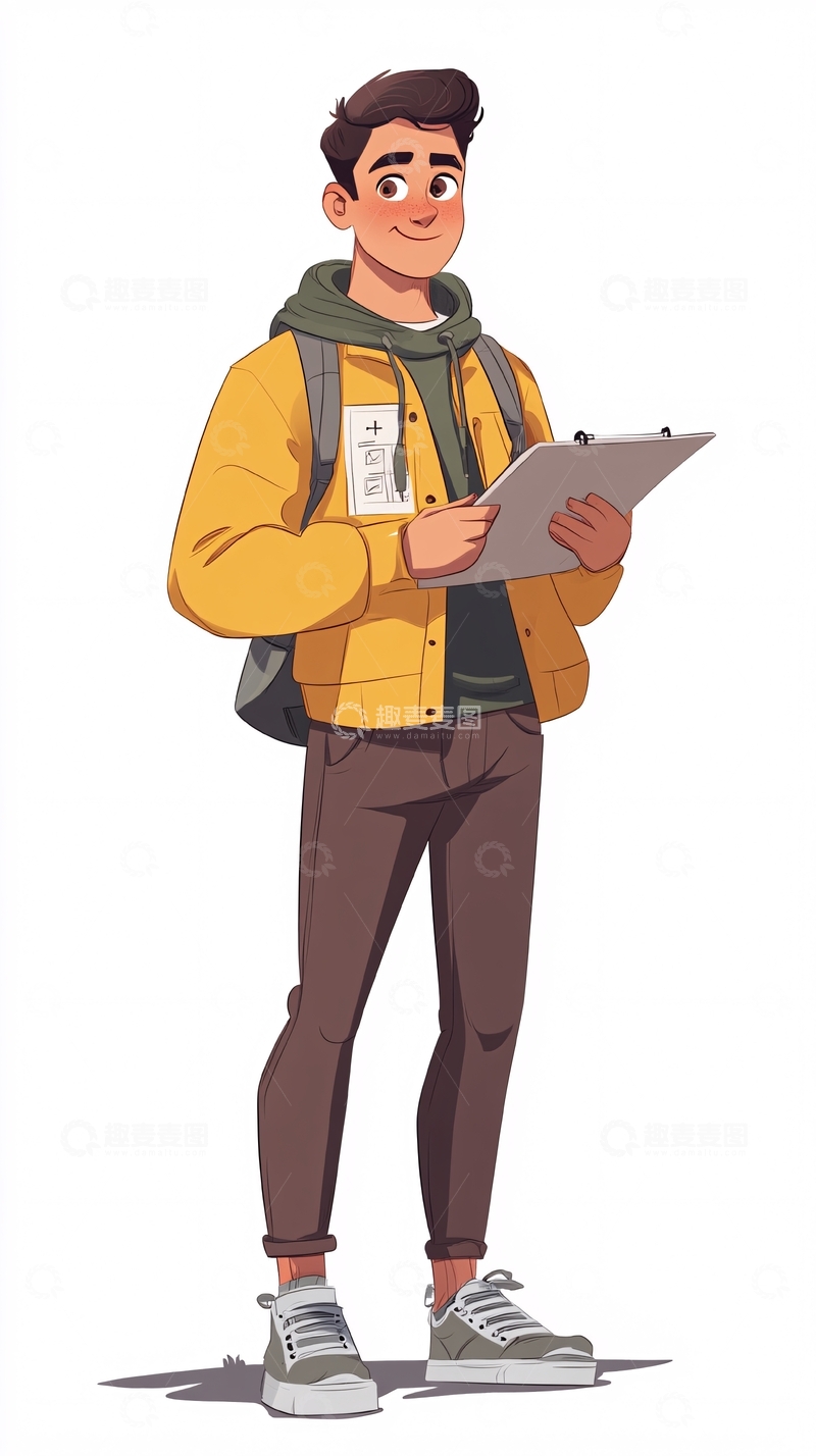 高清大图下载【趣麦麦图】穿着黄夹克的年轻男子
