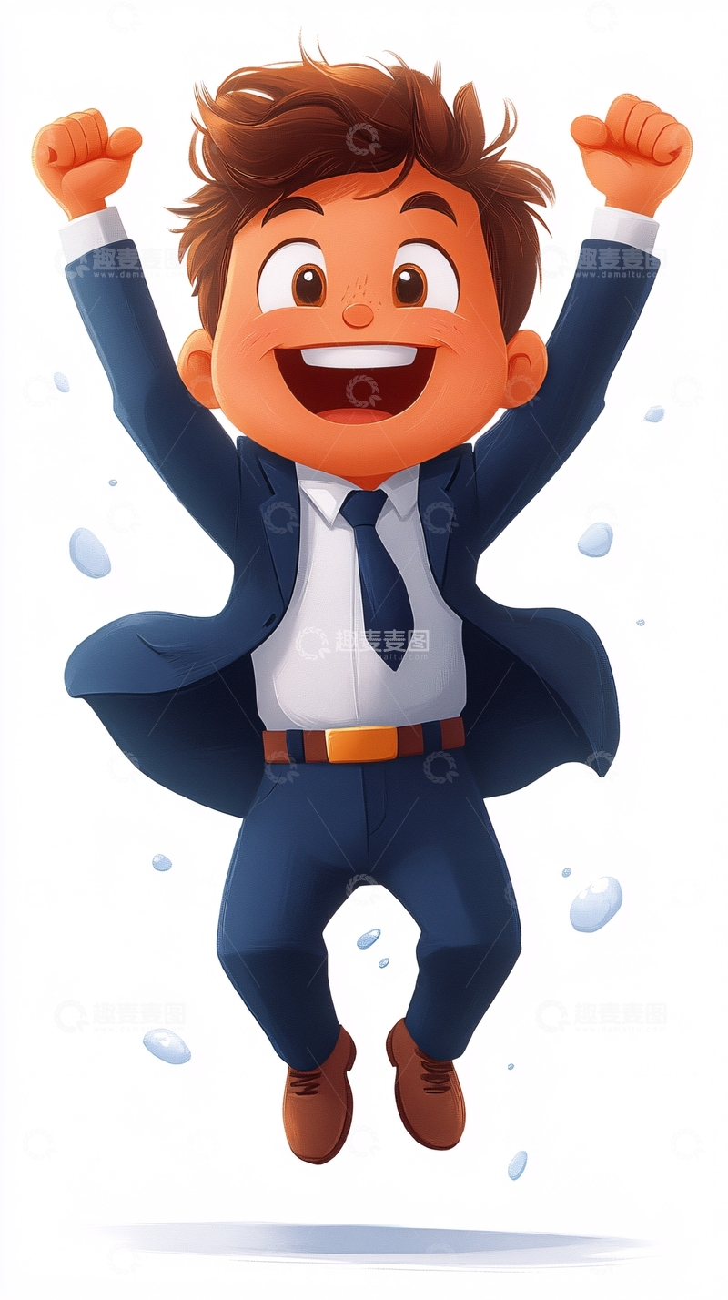 高清大图下载【趣麦麦图】开心跳跃的西装男孩