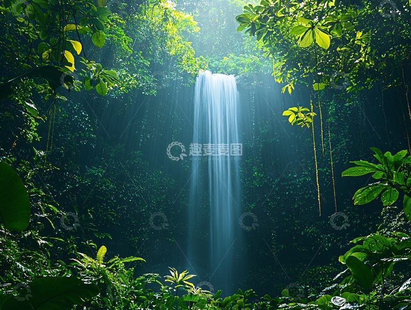 高清大图下载【趣麦麦图】森林中的瀑布景色