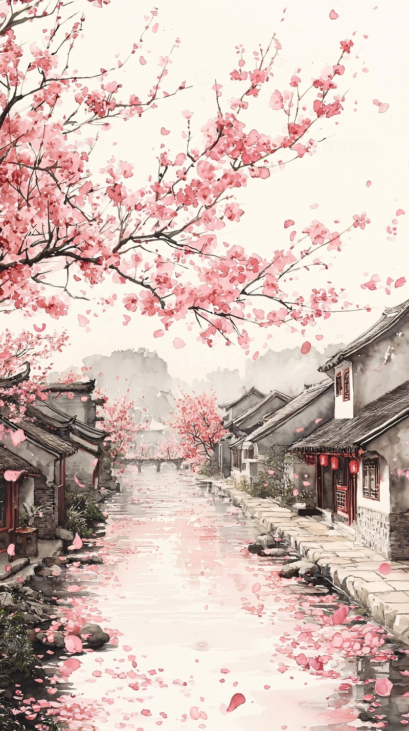 高清大图下载【趣麦麦图】江南水乡樱花盛开