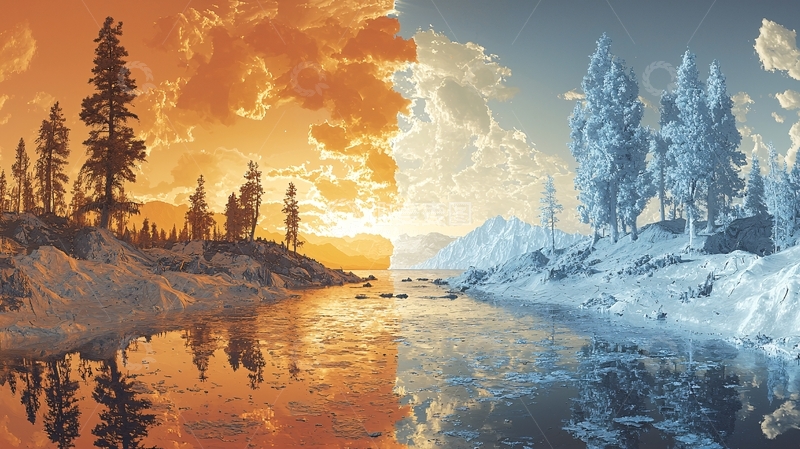 高清大图下载【趣麦麦图】冰火两重天风景