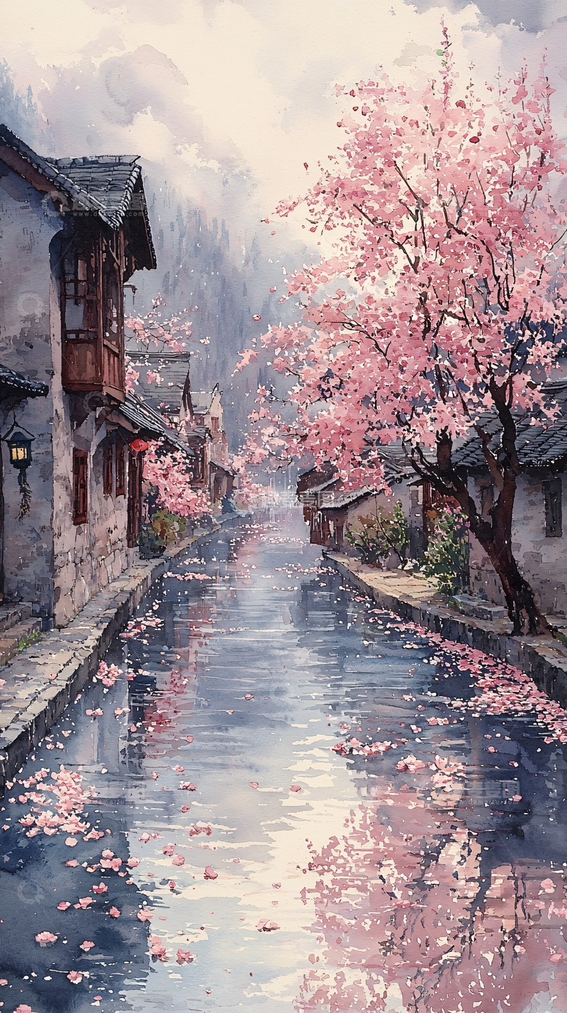 高清大图下载【趣麦麦图】水墨江南小镇樱花盛开