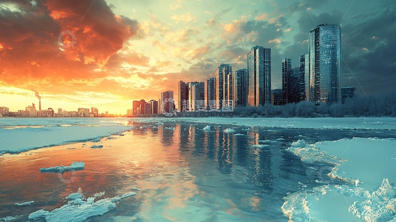 高清大图下载【趣麦麦图】极寒城市日落