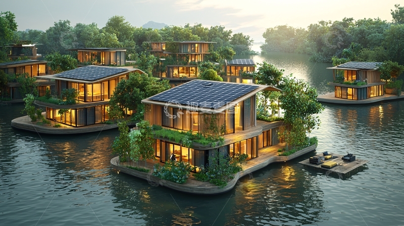 高清大图下载【趣麦麦图】水上生态房屋