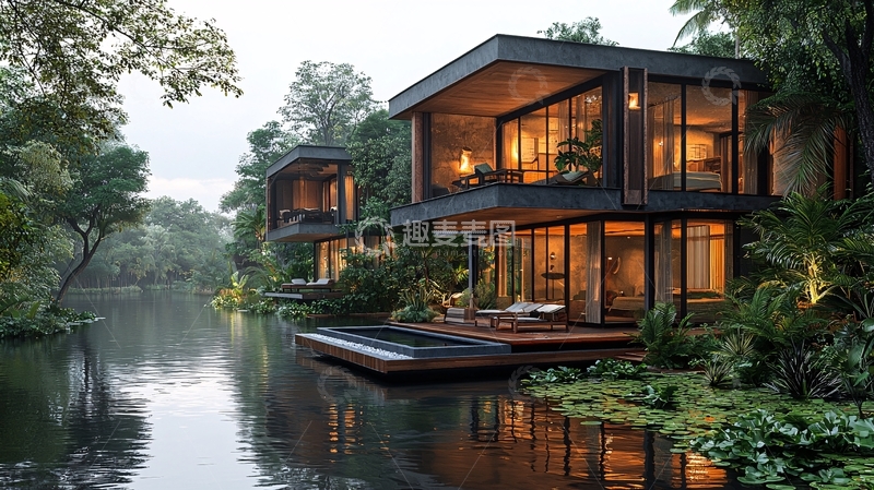 高清大图下载【趣麦麦图】现代风格水上别墅