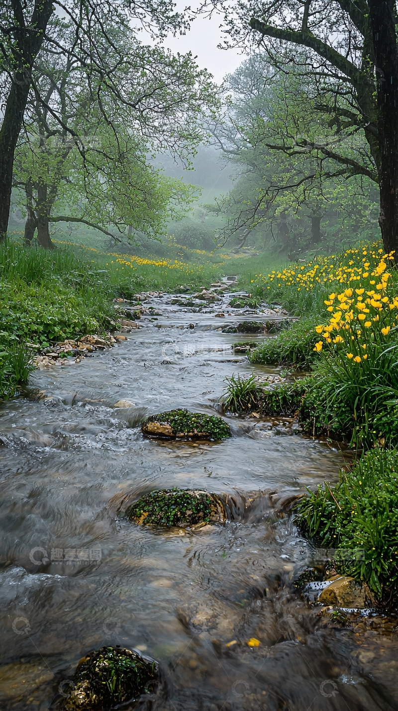 高清大图下载【趣麦麦图】雾气弥漫的森林小溪