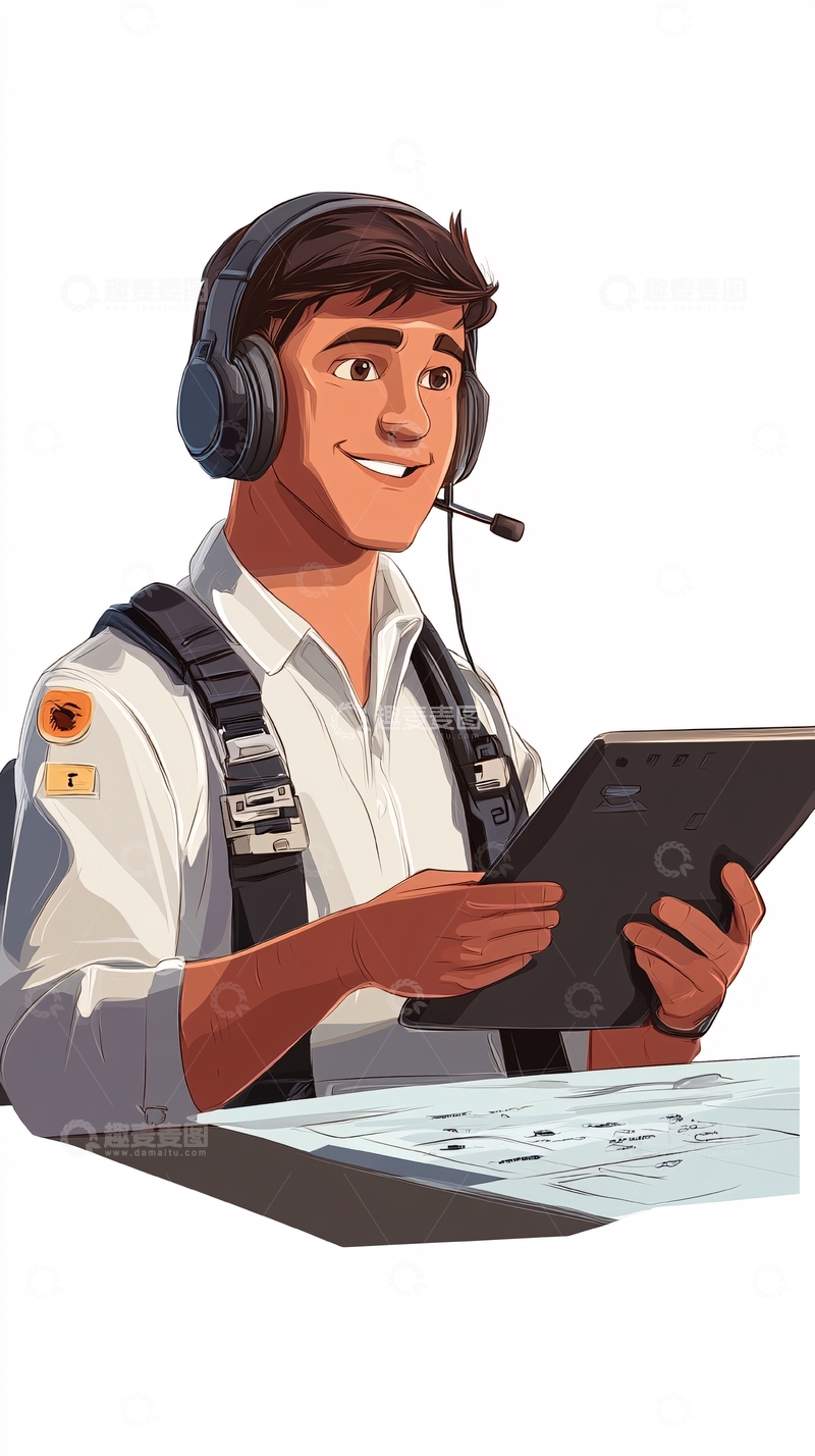 高清大图下载【趣麦麦图】戴耳机持平板电脑的男性