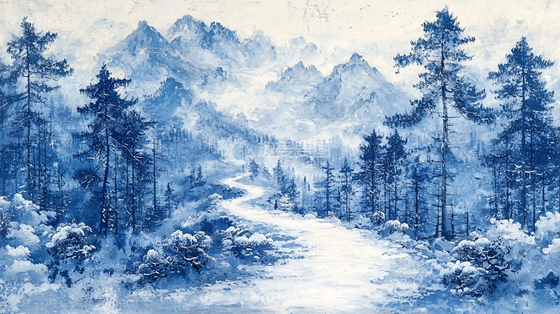 高清大图下载【趣麦麦图】蓝调山川风景画