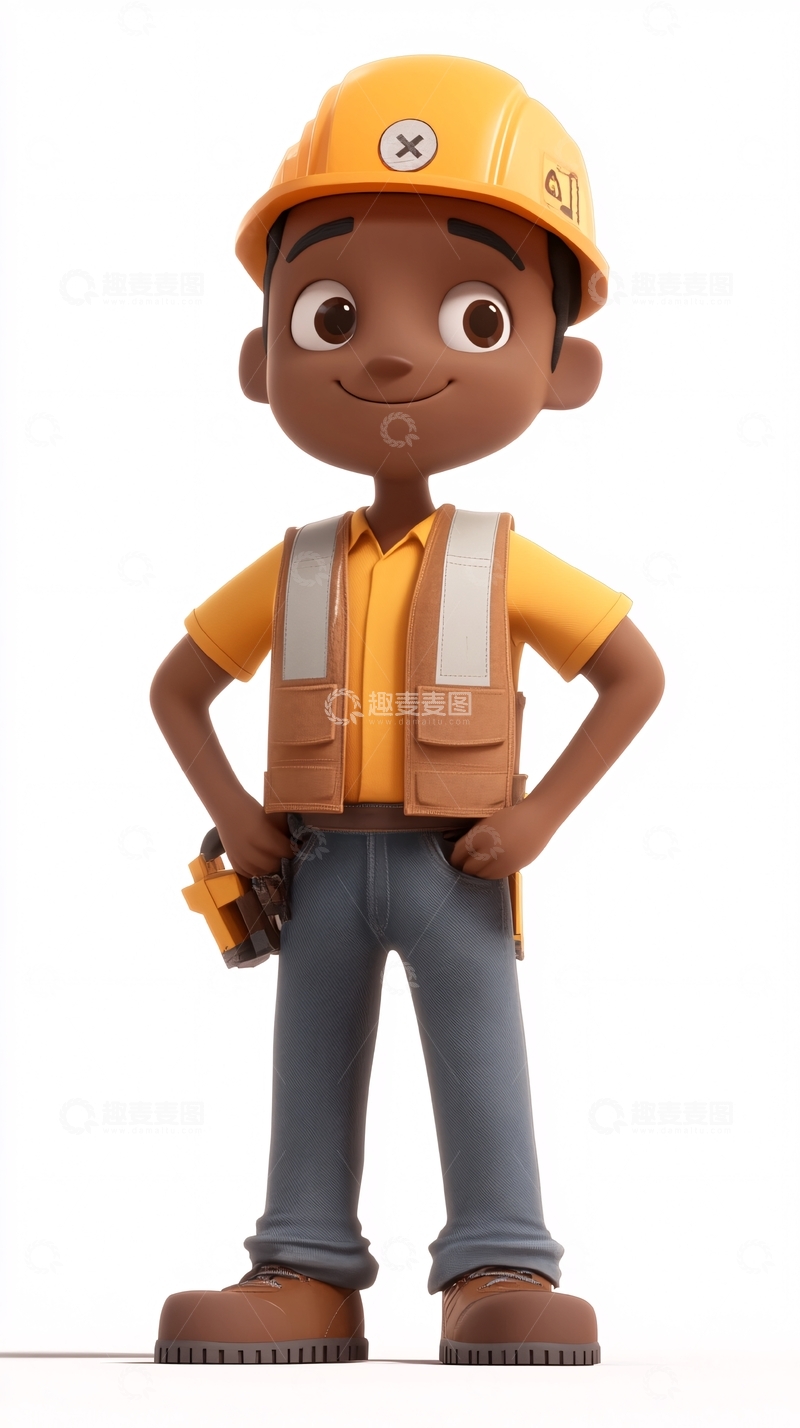 高清大图下载【趣麦麦图】卡通黑人建筑工人