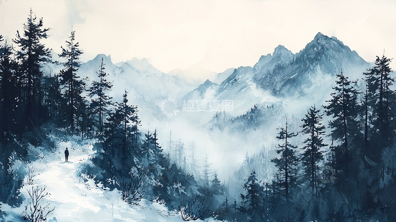 高清大图下载【趣麦麦图】山间小路上的孤独行者