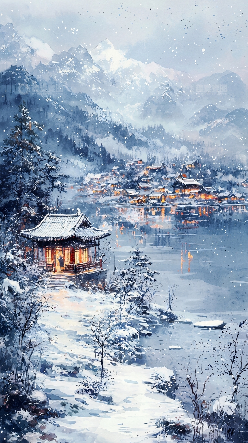 高清大图下载【趣麦麦图】雪景村庄