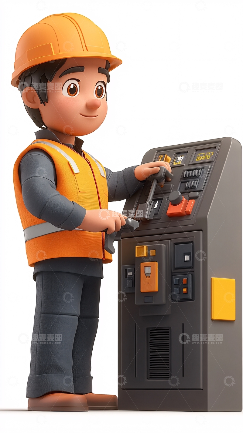高清大图下载【趣麦麦图】卡通工人操作控制面板