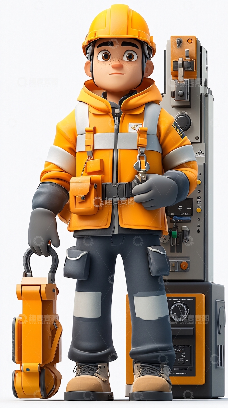 高清大图下载【趣麦麦图】卡通电力工人
