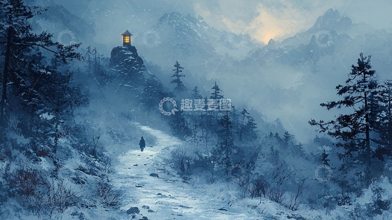 高清大图下载【趣麦麦图】雪山之巅的小屋