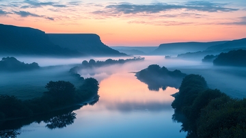 清晨薄雾河谷日出