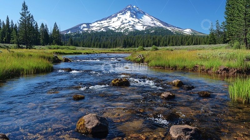 高清大图下载【趣麦麦图】雪山河流风景