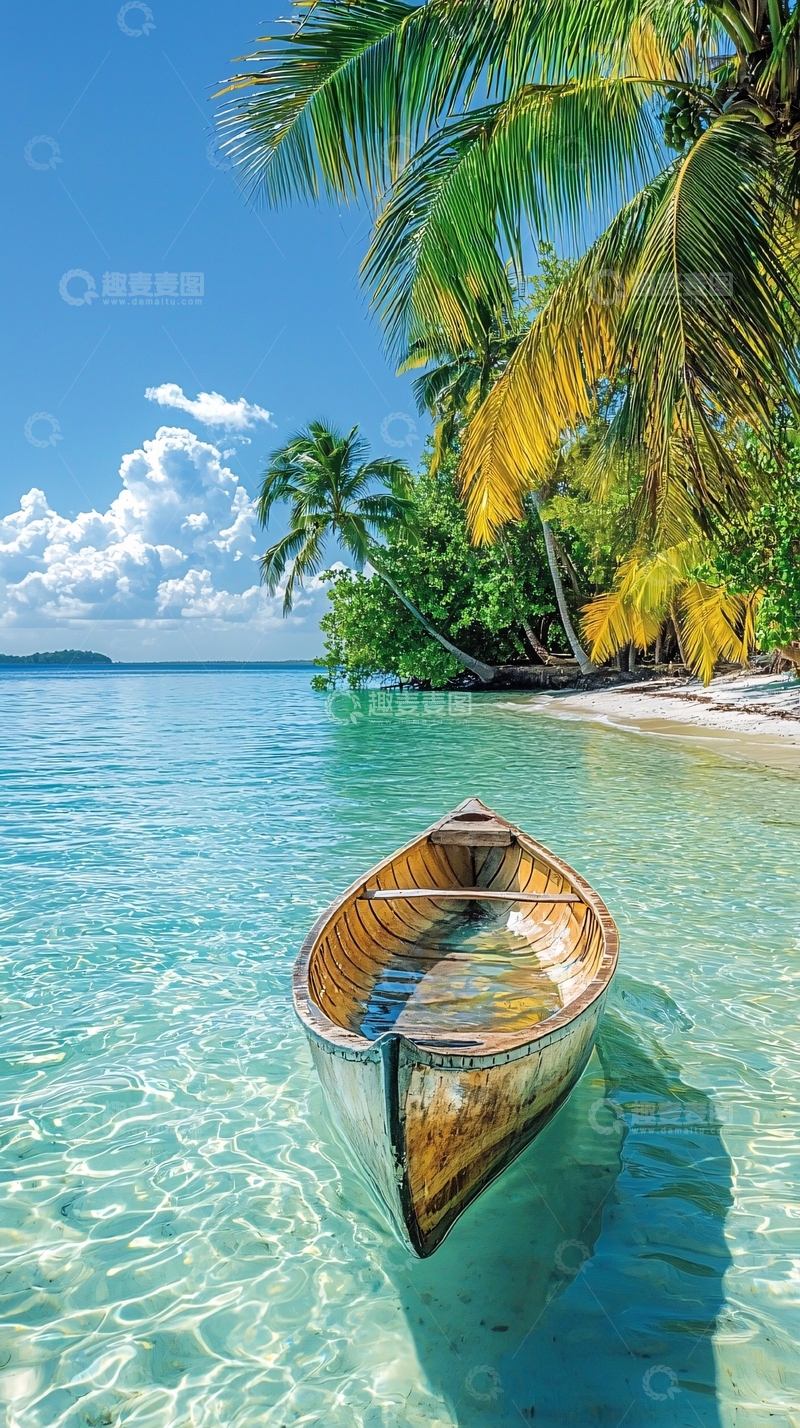 高清大图下载【趣麦麦图】热带海滩小船风景