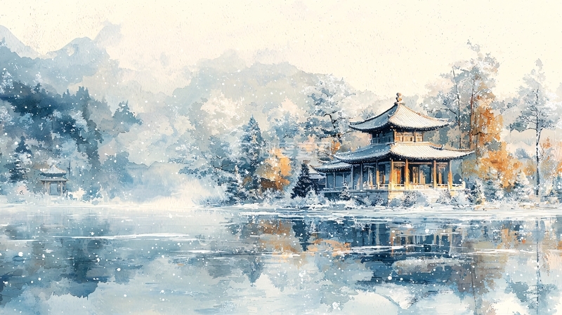 高清大图下载【趣麦麦图】水墨画风的亭台楼阁山水