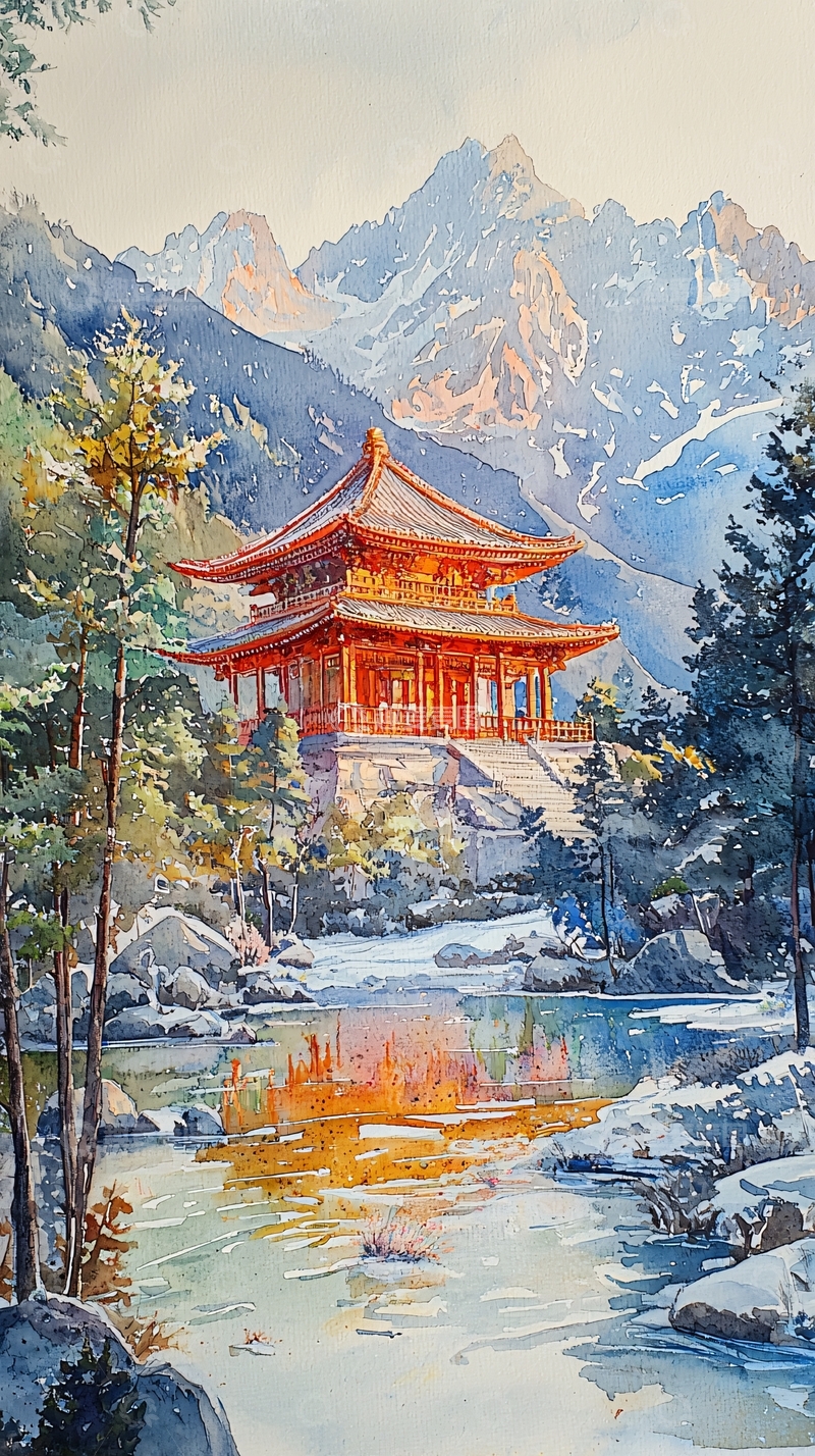 高清大图下载【趣麦麦图】红色屋檐的东方寺庙