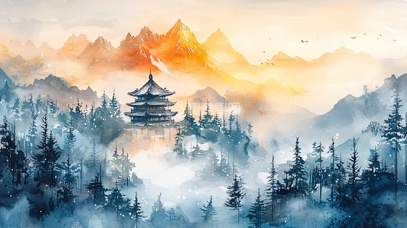 高清大图下载【趣麦麦图】山水画风的古建筑