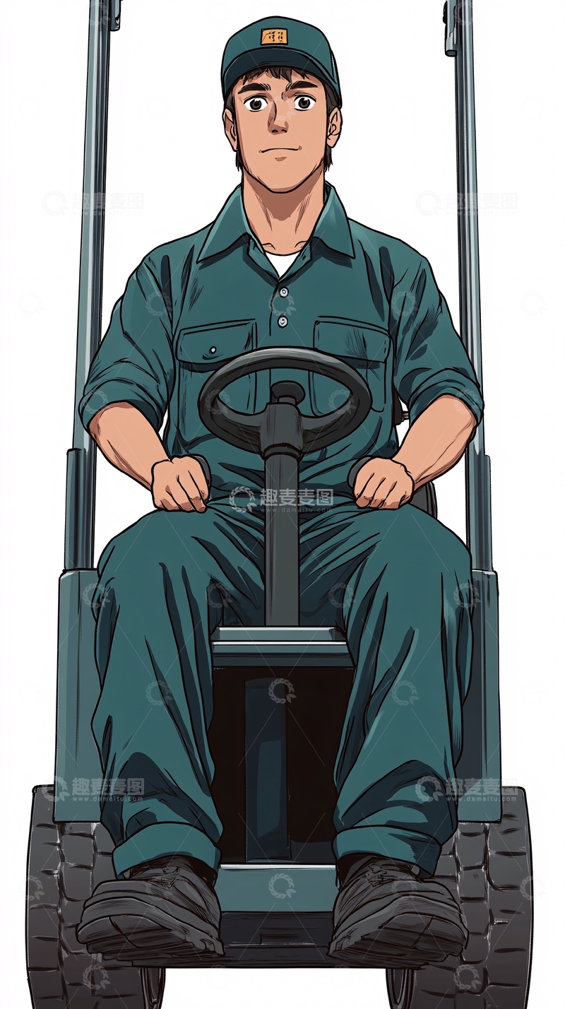 高清大图下载【趣麦麦图】工人驾驶小型运输车
