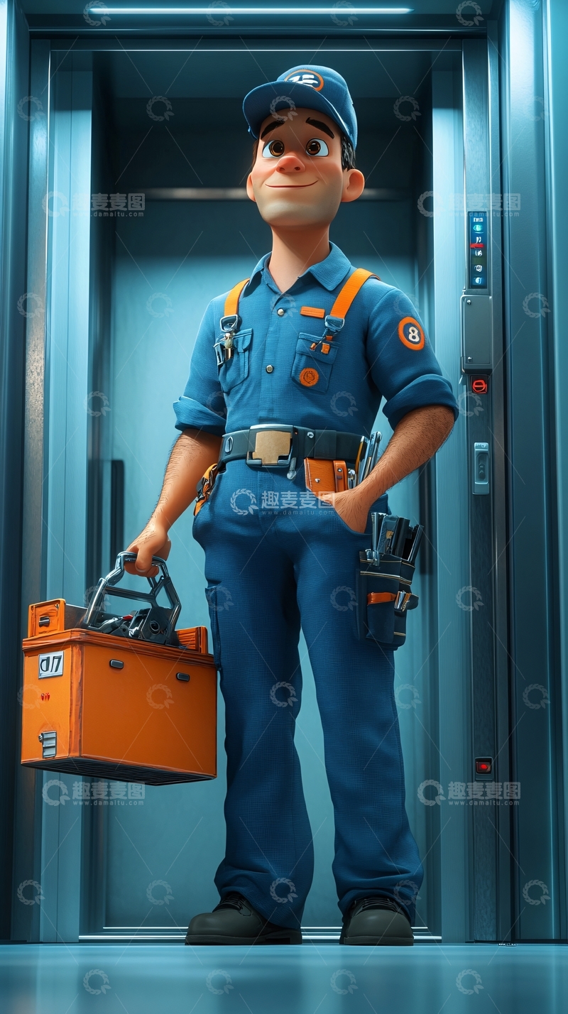 高清大图下载【趣麦麦图】卡通电梯维修工