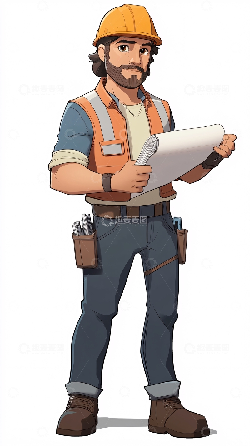 高清大图下载【趣麦麦图】卡通建筑工人