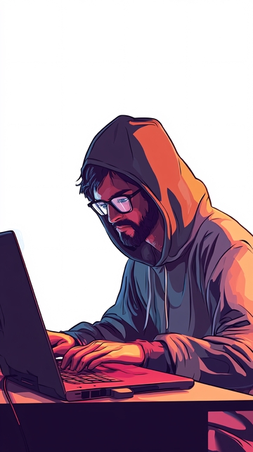 戴眼镜的程序员电脑绘画