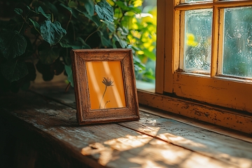 窗边老照片的温暖光线