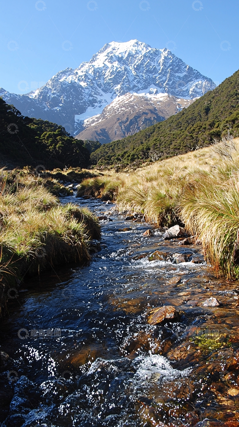 高清大图下载【趣麦麦图】雪山下的清澈溪流