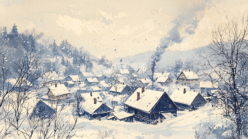 高清大图下载【趣麦麦图】雪景村庄