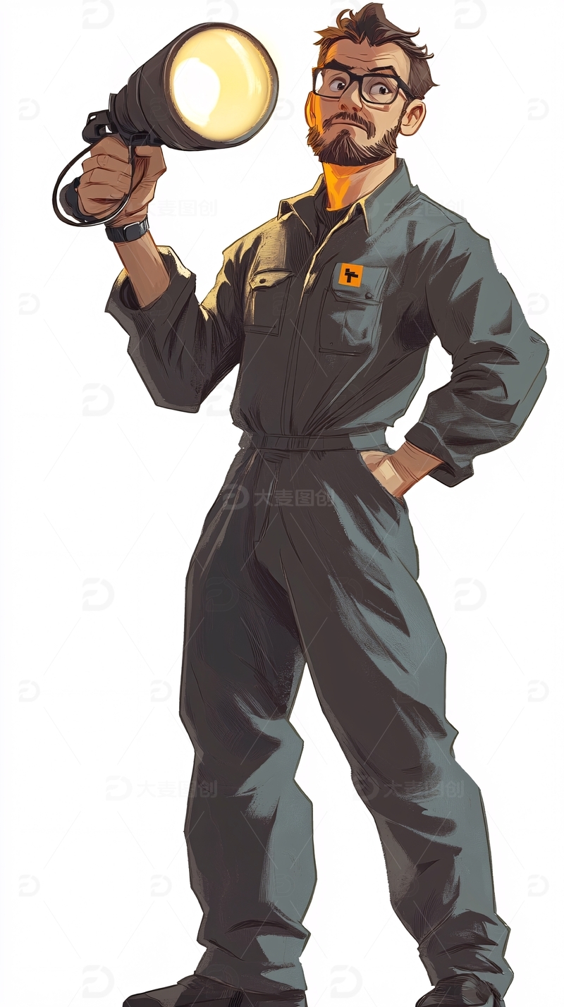 高清大图下载【趣麦麦图】持强光手电筒的男子