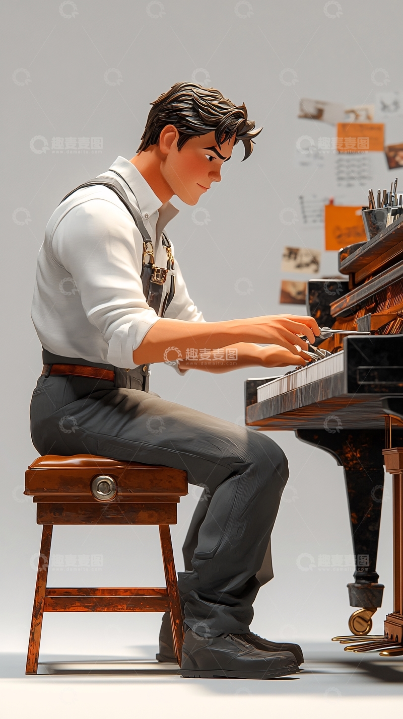 高清大图下载【趣麦麦图】弹钢琴的男性雕像