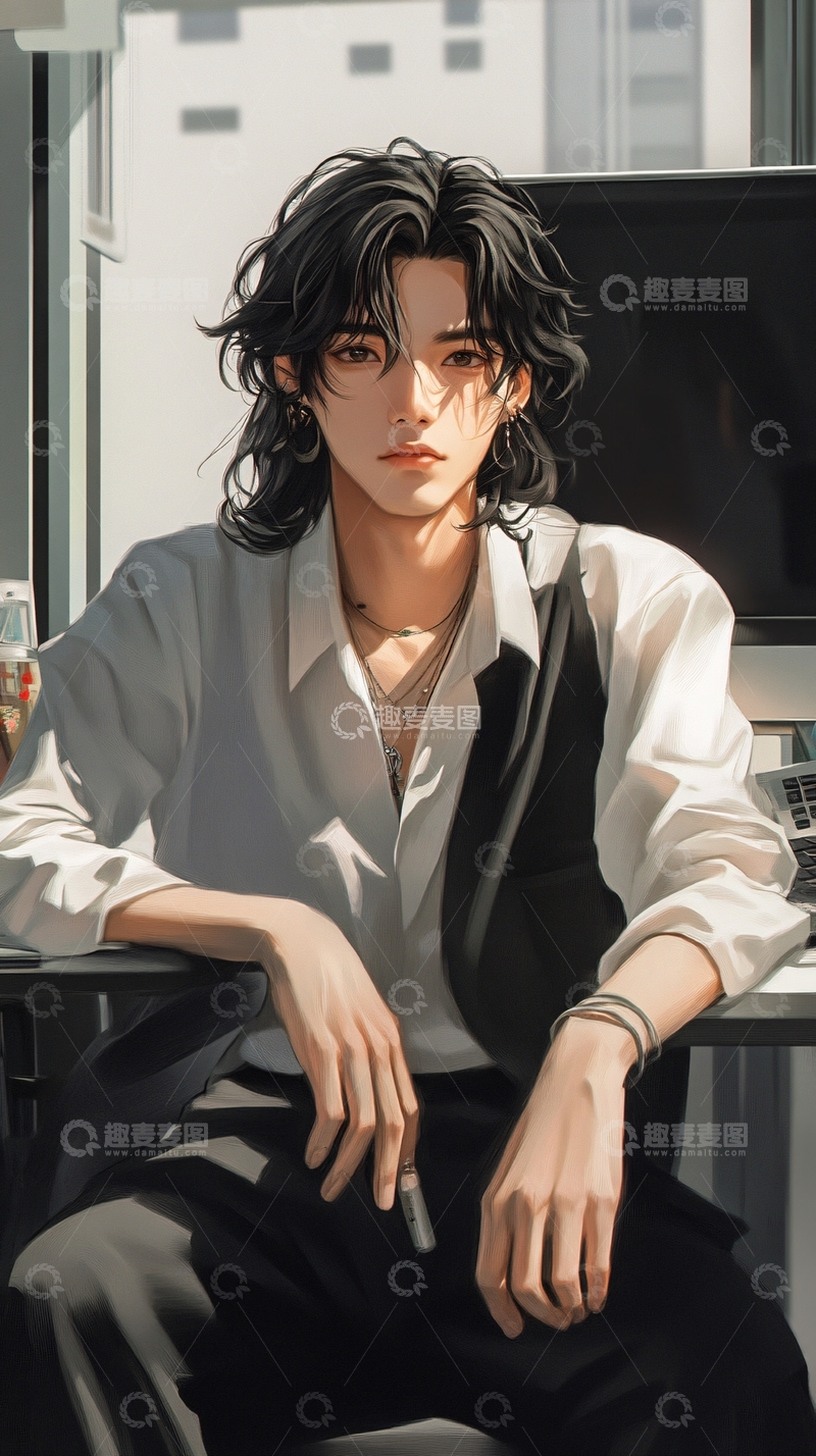 高清大图下载【趣麦麦图】帅气男生插画