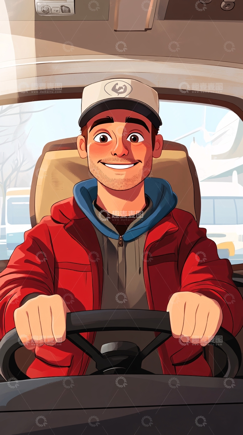 高清大图下载【趣麦麦图】微笑司机驾驶汽车